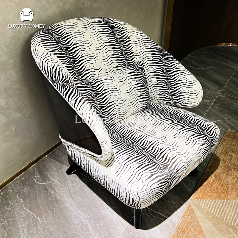 Luxury Leisure Black White Sofa Chair Italian High End Living Room Single Sofa Chair Modern Home Zebra 1 Seater Lounge Chair