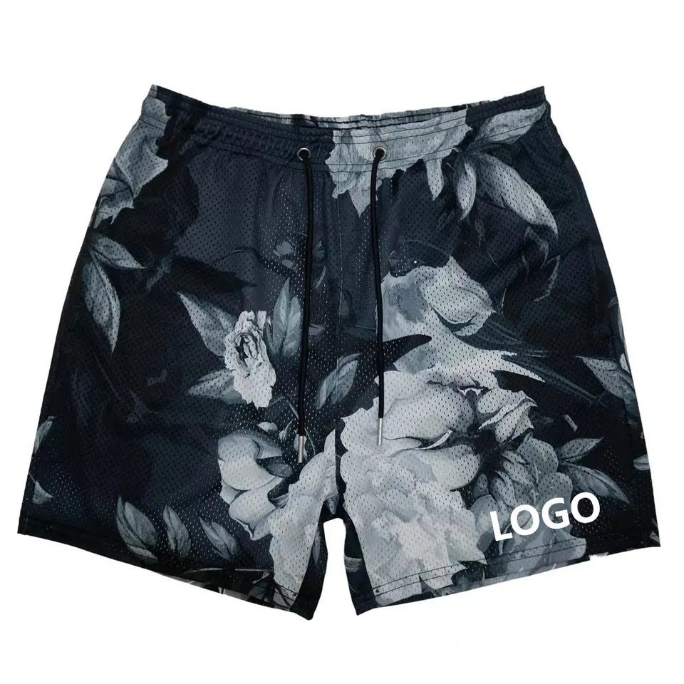 Buker Mesh Shorts Custom 5 6 Inch Inseam,Wholesale Sublimation Printed Double Layered Men Custom Mesh Shorts With Pockets