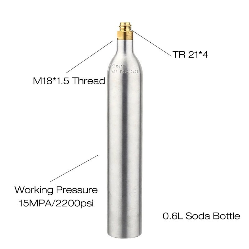 2020 0.6L CO2 Bottle Tank Cylinder with Valve TR21*4 High Compressed Bottle with Refill Soda Adapter W21.8-14 or CGA 320