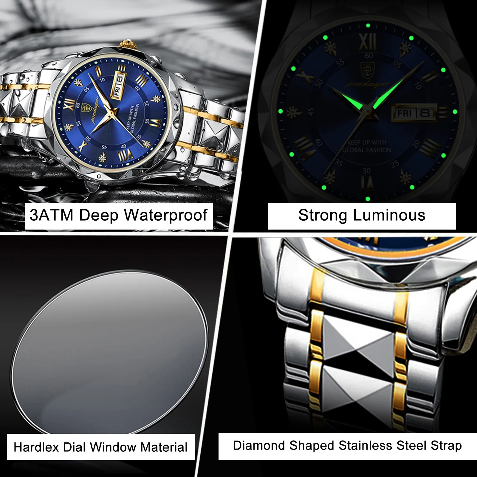 2024 New POEDAGAR New 615 Fashion Luxury Men's Quartz Watch Stainless Steel Watch Waterproof Luminous Quartz Watch For Men's