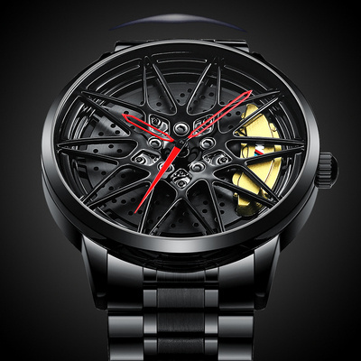 New Hollow Stereo Brake Disc Sports Car Men Watches Waterproof Sport Rim Hub Wheel Wristwatch Car Quartz Men's Watches