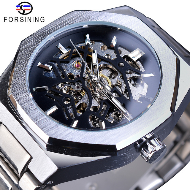 forsining top brand stainless steel back cover Men's Fashion Casual Hollow Machine Automatic watch