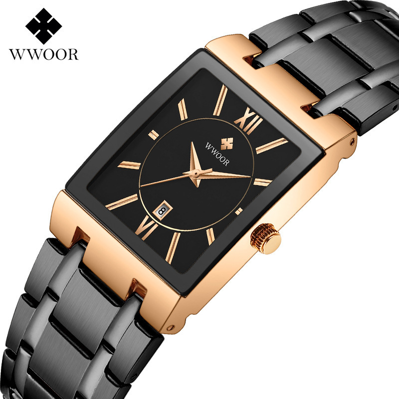 WWOOR 2021 Men's Square Watches Gold Top Brand Luxury Male Automatic Mechanical Wristwatch Fashion Black Stteel Reloj