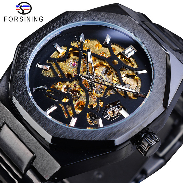 forsining top brand stainless steel back cover Men's Fashion Casual Hollow Machine Automatic watch