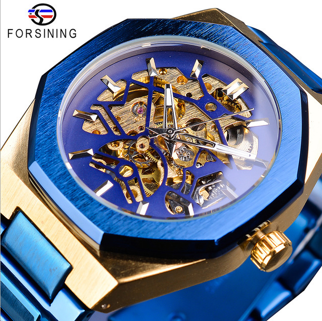 forsining top brand stainless steel back cover Men's Fashion Casual Hollow Machine Automatic watch