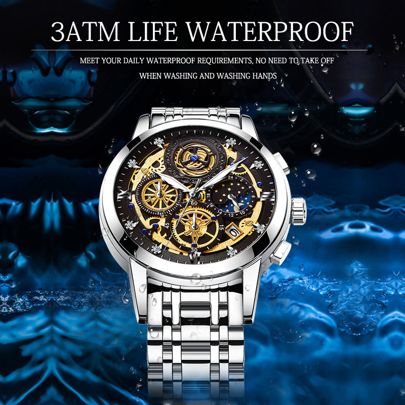 2022 ABORNI Original Watch for Men Waterproof Stainless Steel Quartz Watch Luxury Fashion Business Sun Moon Star Wristwatches