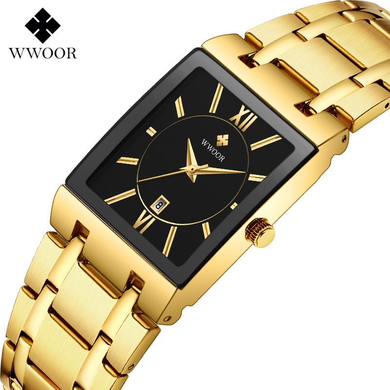 WWOOR 2021 Men's Square Watches Gold Top Brand Luxury Male Automatic Mechanical Wristwatch Fashion Black Stteel Reloj