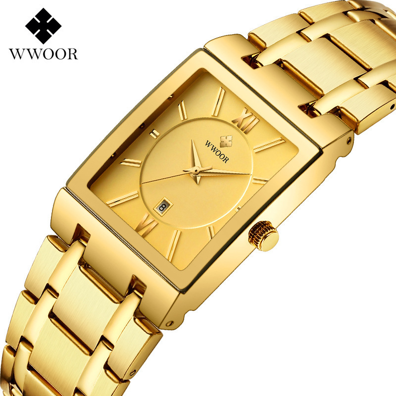 WWOOR 2021 Men's Square Watches Gold Top Brand Luxury Male Automatic Mechanical Wristwatch Fashion Black Stteel Reloj