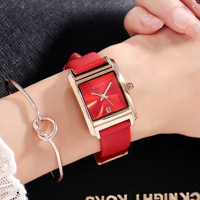 GUOU Women Watches 8089 New Hot Square Quartz Leather Watch Woman Fashion Elegant Women Dress Bracelet Relogio Feminino