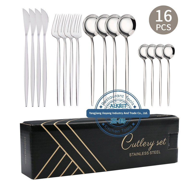 (ALCU-ST001) 16 Pcs Tableware Cutlery Set for 4, Food Grade Durable Stainless Steel Flatware Set Include Fork/Knife/Spoon