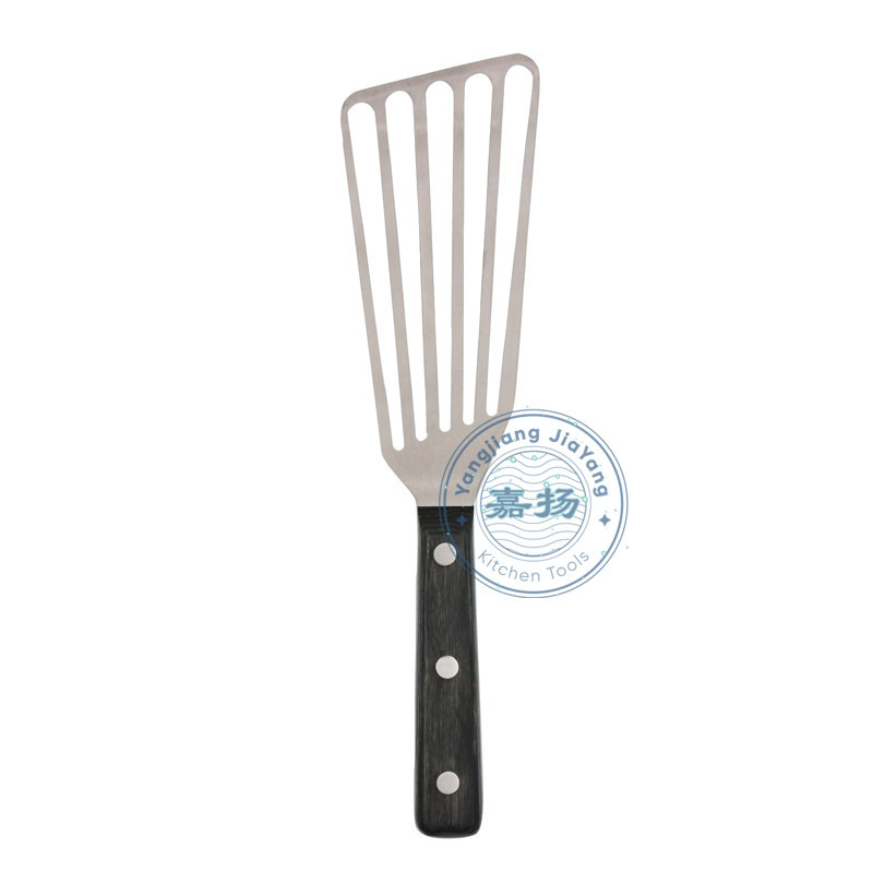 (ALWH-A001)Fish Spatula Solid pakka Wood Handle stainless steel offset Slotted Turner Fish Spatula with a curved angle for chefs