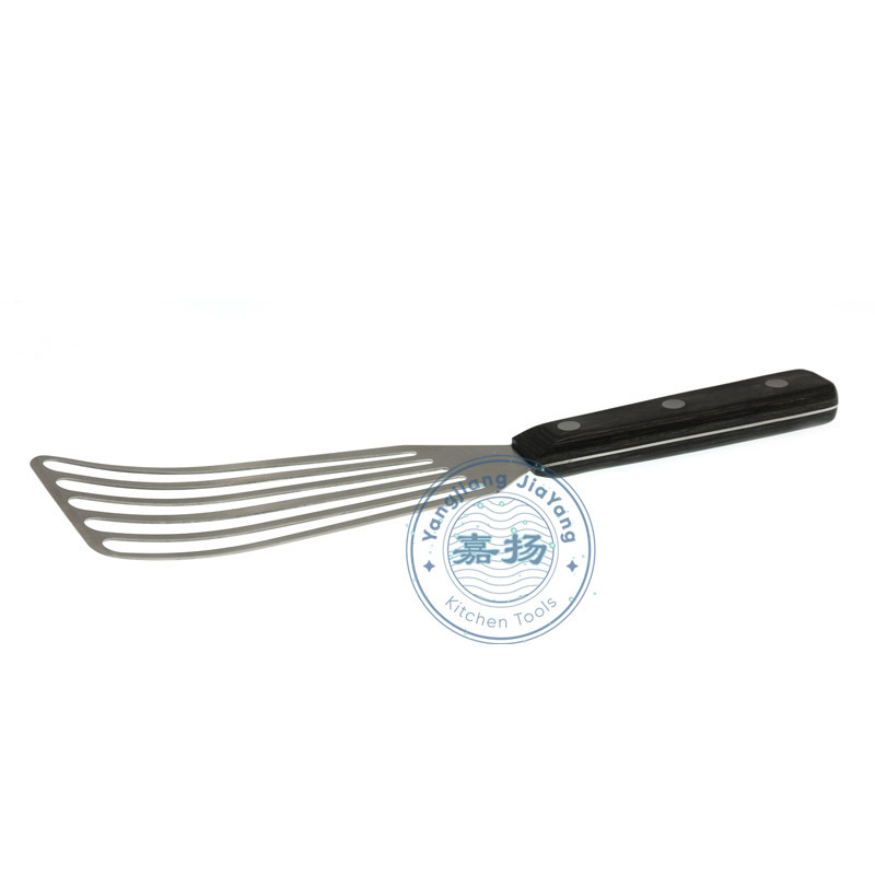 (ALWH-A001)Fish Spatula Solid pakka Wood Handle stainless steel offset Slotted Turner Fish Spatula with a curved angle for chefs