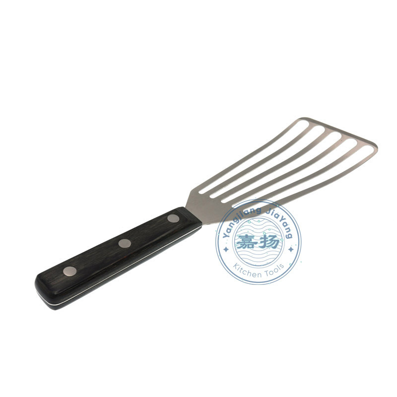 (ALWH-A001)Fish Spatula Solid pakka Wood Handle stainless steel offset Slotted Turner Fish Spatula with a curved angle for chefs