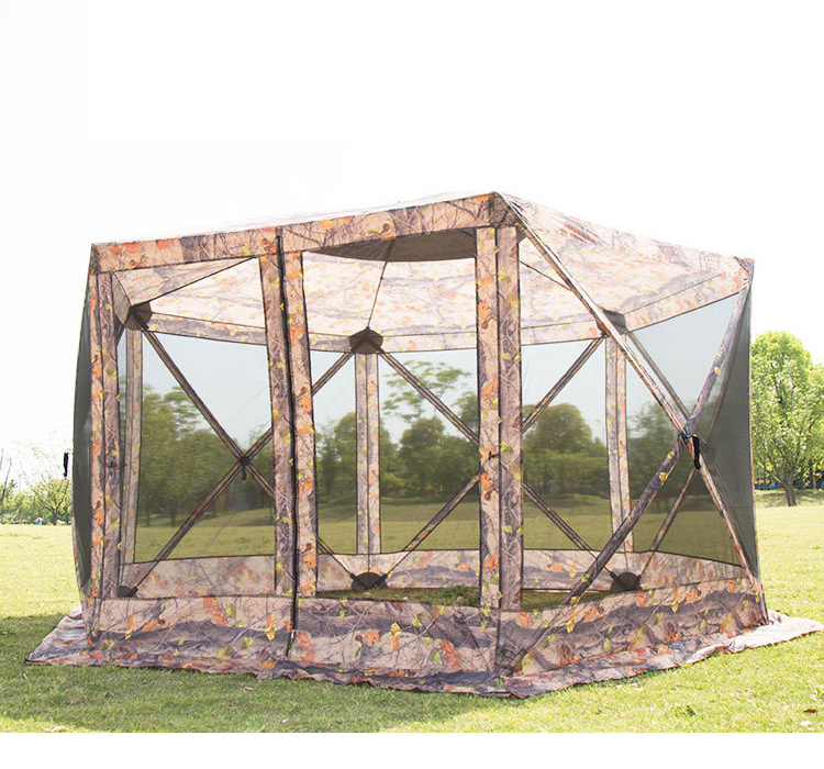 Outdoor 4 Person Summer Camping Family Tent, Insect-resistant Mesh Net Camouflage Screen House Tent Patio Gazebo Mesh House