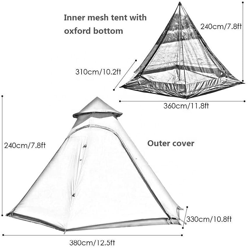 Outdoor 3-4 Person Teepee Indian Family Camping Tent, No-see-um netting with Water Resistant Rainfly,Easy Setup Pyramid Tipi