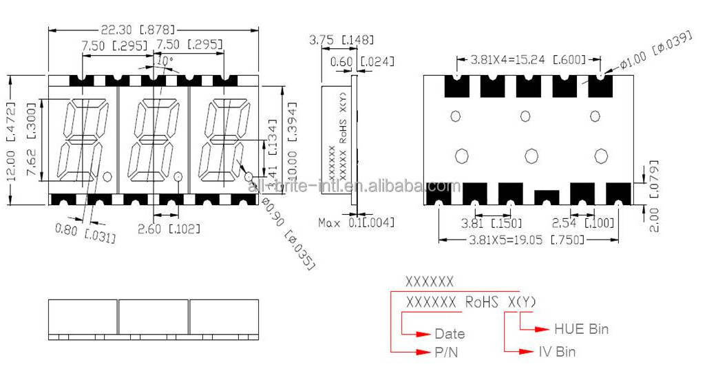 0.3 inch 3 digit 7segment 7 segment common anode/cathode led smt numeric digital display