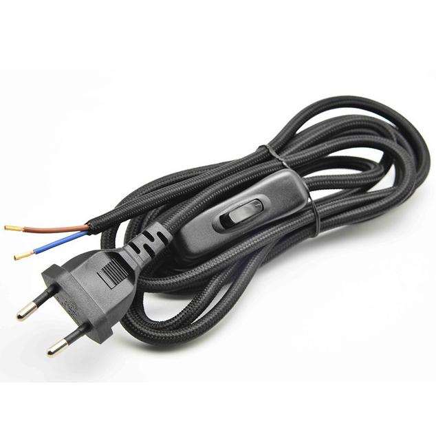 Hot Sale Braided Power Cable With EU Plug 304 Switch Table Lamp Power Cord  VDE approved