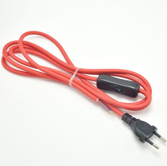 Hot Sale Braided Power Cable With EU Plug 304 Switch Table Lamp Power Cord  VDE approved