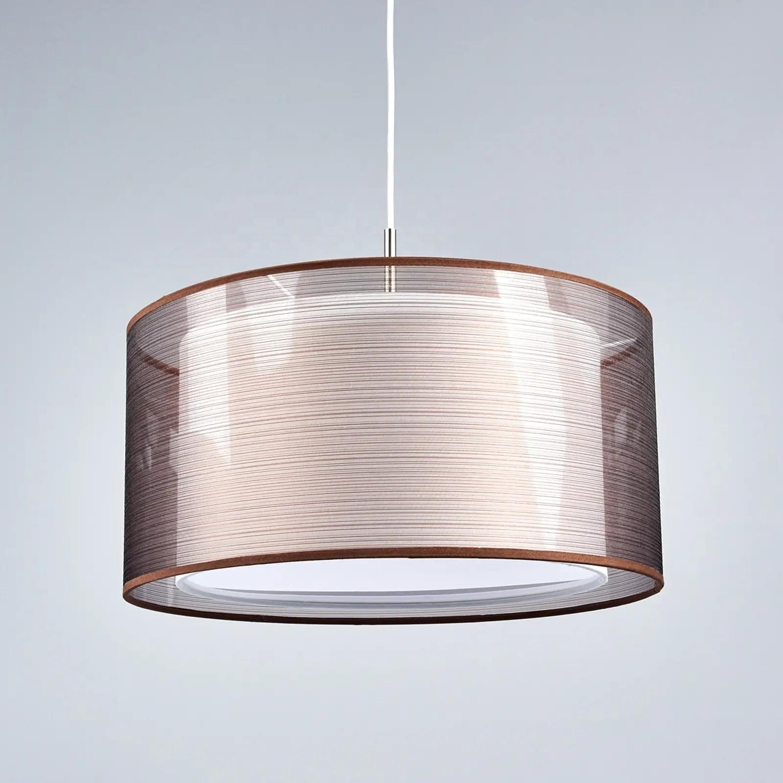 Modern Handmade Fabric Ceiling Light Drum Double Shade Hanging  Brown Yarn Lamp For Home Pendant Lighting Decor