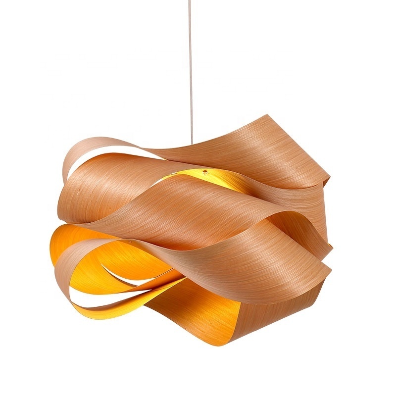 Wood Light Home Decorative Natural Bamboo Pendant Lamp Irregular Shape Wood Veneer Hanging Light