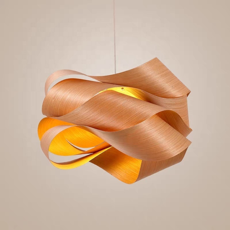 Wood Light Home Decorative Natural Bamboo Pendant Lamp Irregular Shape Wood Veneer Hanging Light