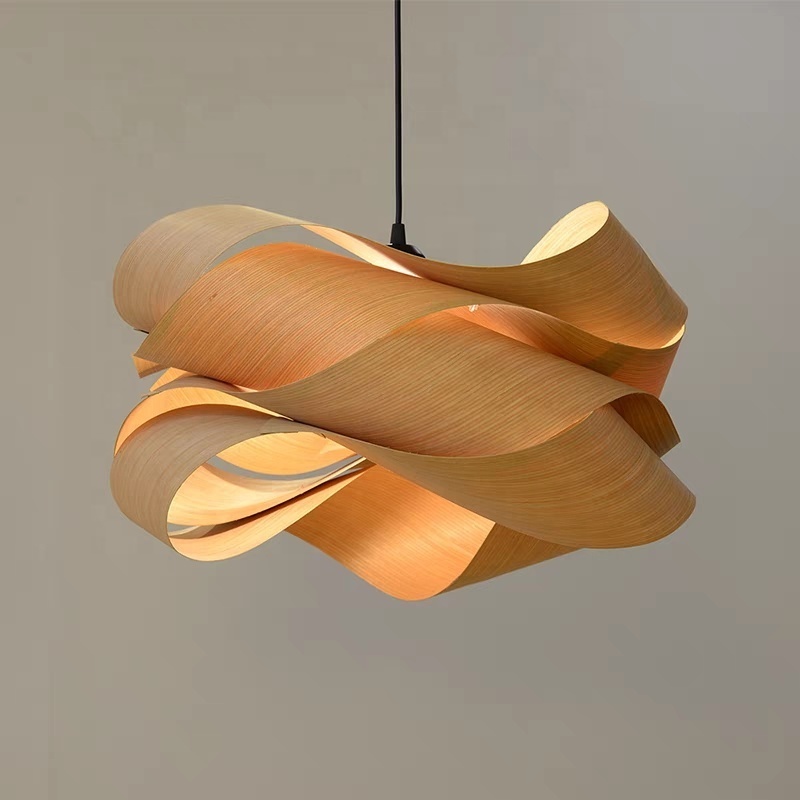 Wood Light Home Decorative Natural Bamboo Pendant Lamp Irregular Shape Wood Veneer Hanging Light