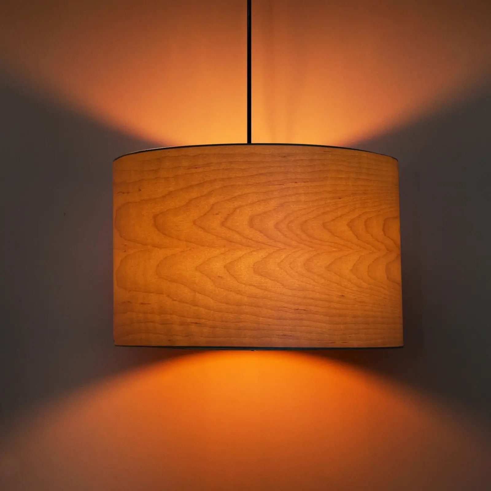 Modern Handmade Cylinder Natural Wood Veneer Pendant Lamp Alder Wood Lampshade for Indoor hanging Light Decoration