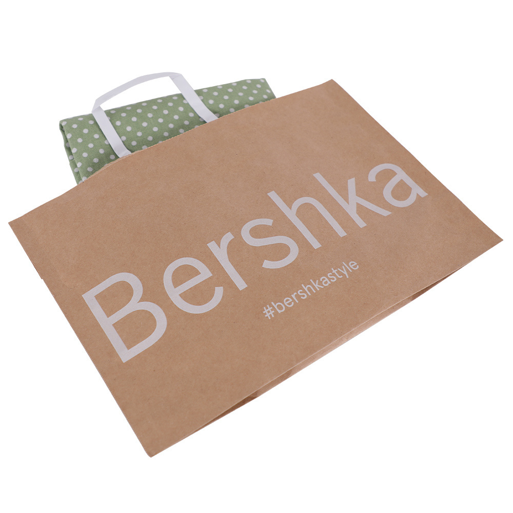 Custom Printed Your Own Logo Clothing Takeaway Togo Packaging Kraft Brown Paper Bag with Handles