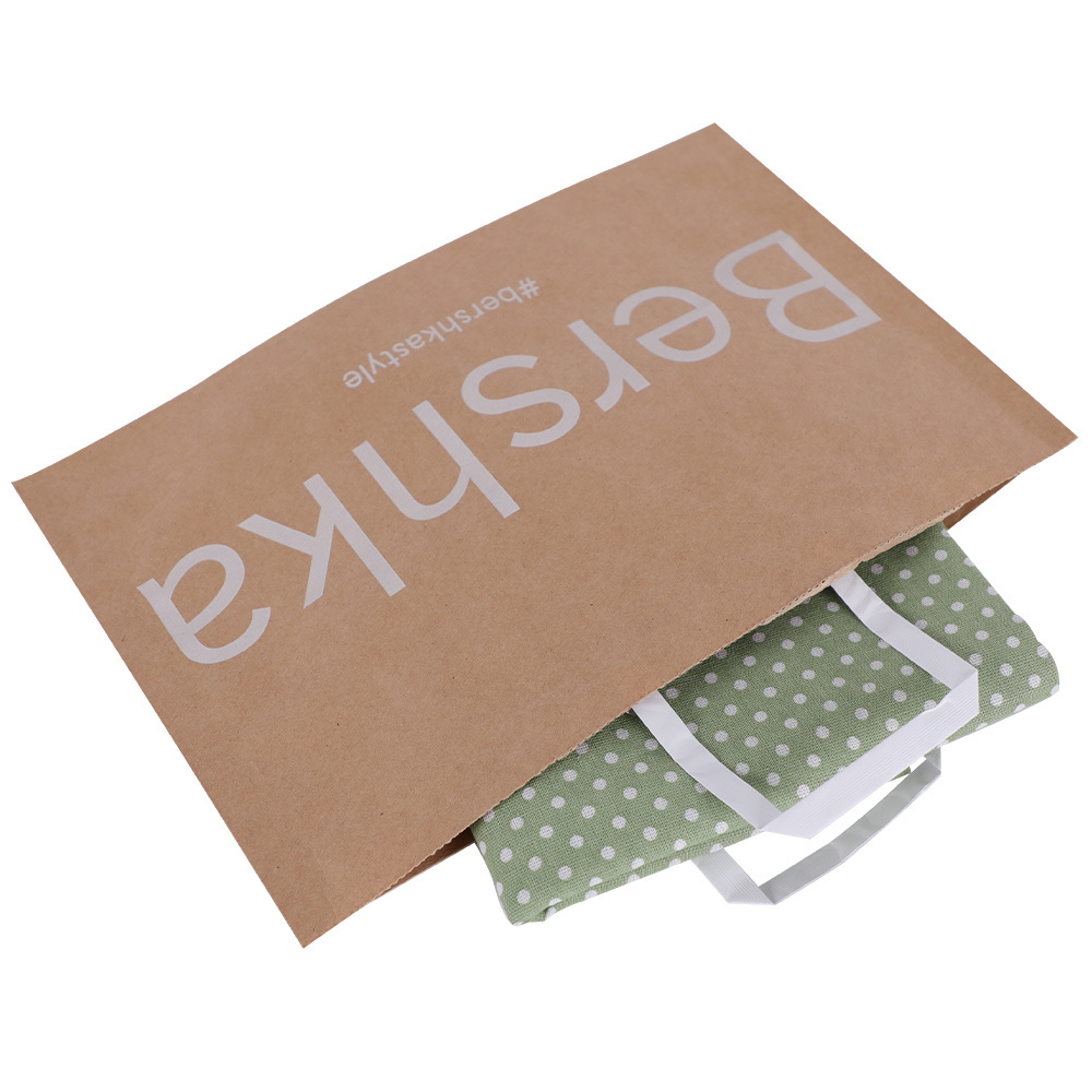 Custom Printed Your Own Logo Clothing Takeaway Togo Packaging Kraft Brown Paper Bag with Handles