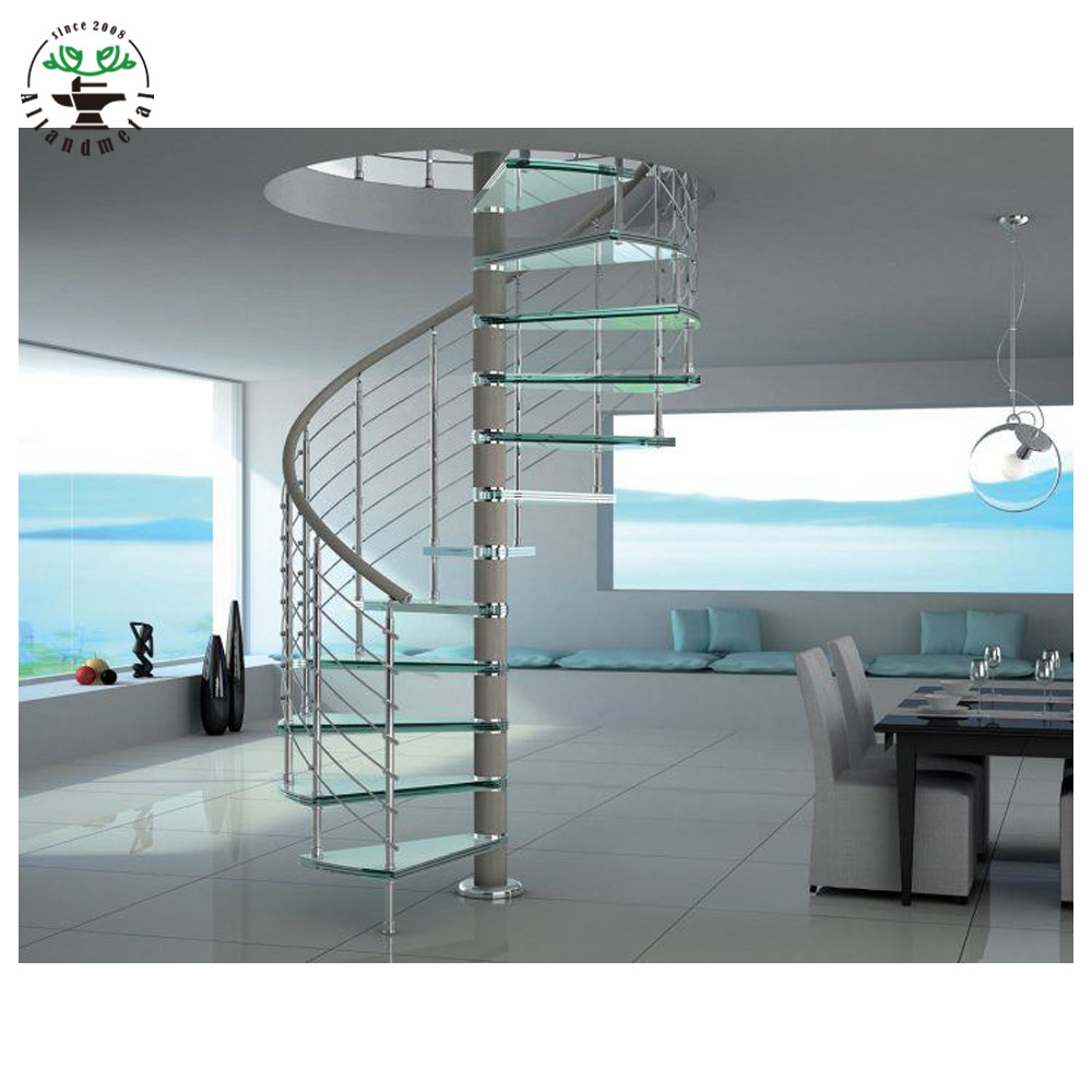 Freestanding Circular Spiral Staircase Outdoor Glass Stairs With Landing