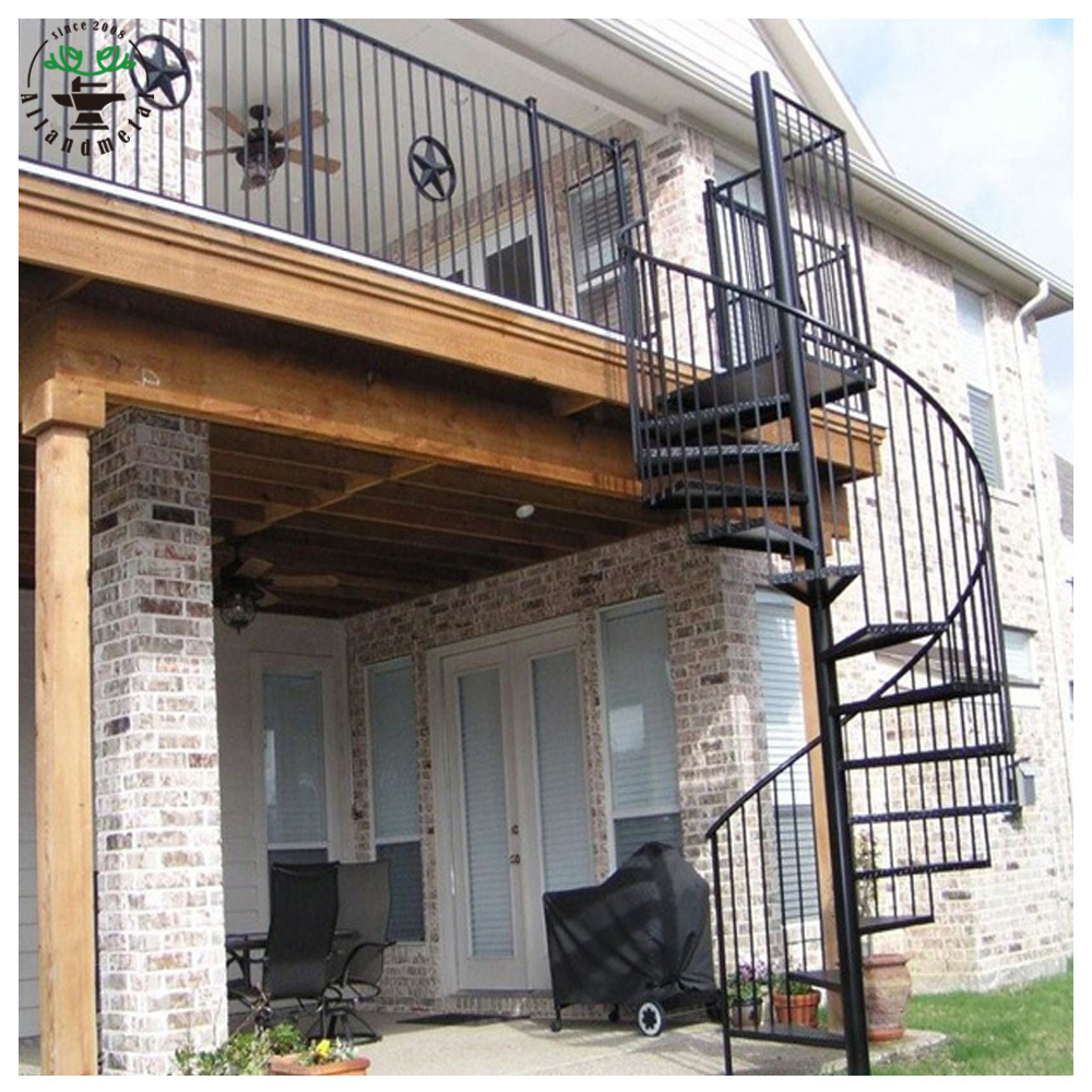 Outdoor deck spiral staircase round stairs with checkered plate steps for sale