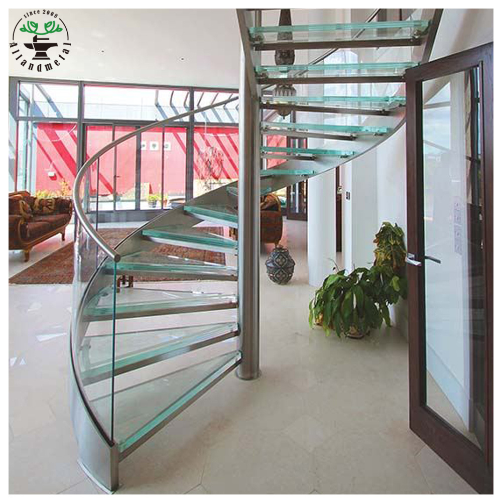 Freestanding Circular Spiral Staircase Outdoor Glass Stairs With Landing