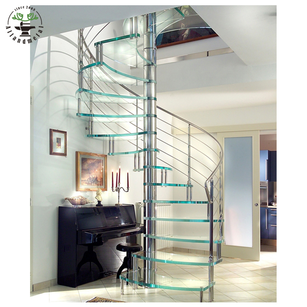 Freestanding Circular Spiral Staircase Outdoor Glass Stairs With Landing