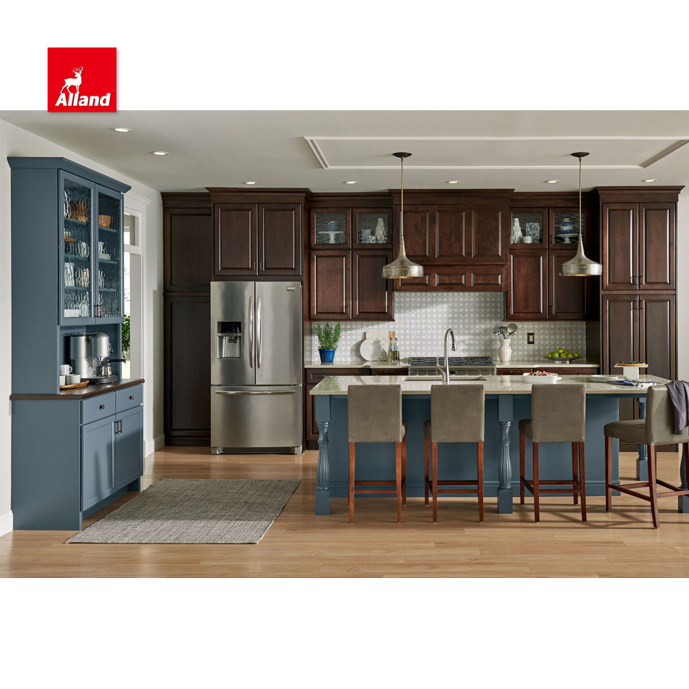 AllandCabinet American Style Custom Design Solid Wood Two Tone Color Kitchen Cabinet with Factory Price