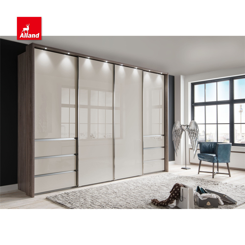 Acrylic combination white wardrobe closets systems organizers Built In Walk In Wardrobes 2 doors LED Light Suite shoe Closet