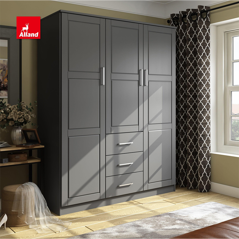 Allandcabinet Customized Luxury Traditional Design Shaker Style Raised Door Stained Finish Solid Wood Wardrobe Closet