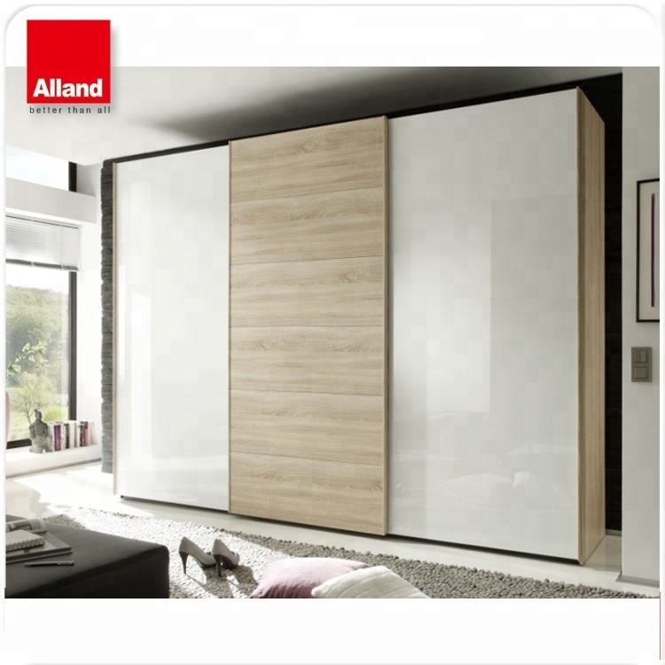 Latest design high gloss laminate bedroom sliding door wardrobe cupboard