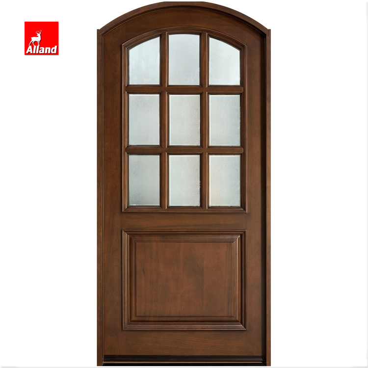 Brown Interior Wine Cellar Wooden Door Arched Swing Doors With Decorative Glass