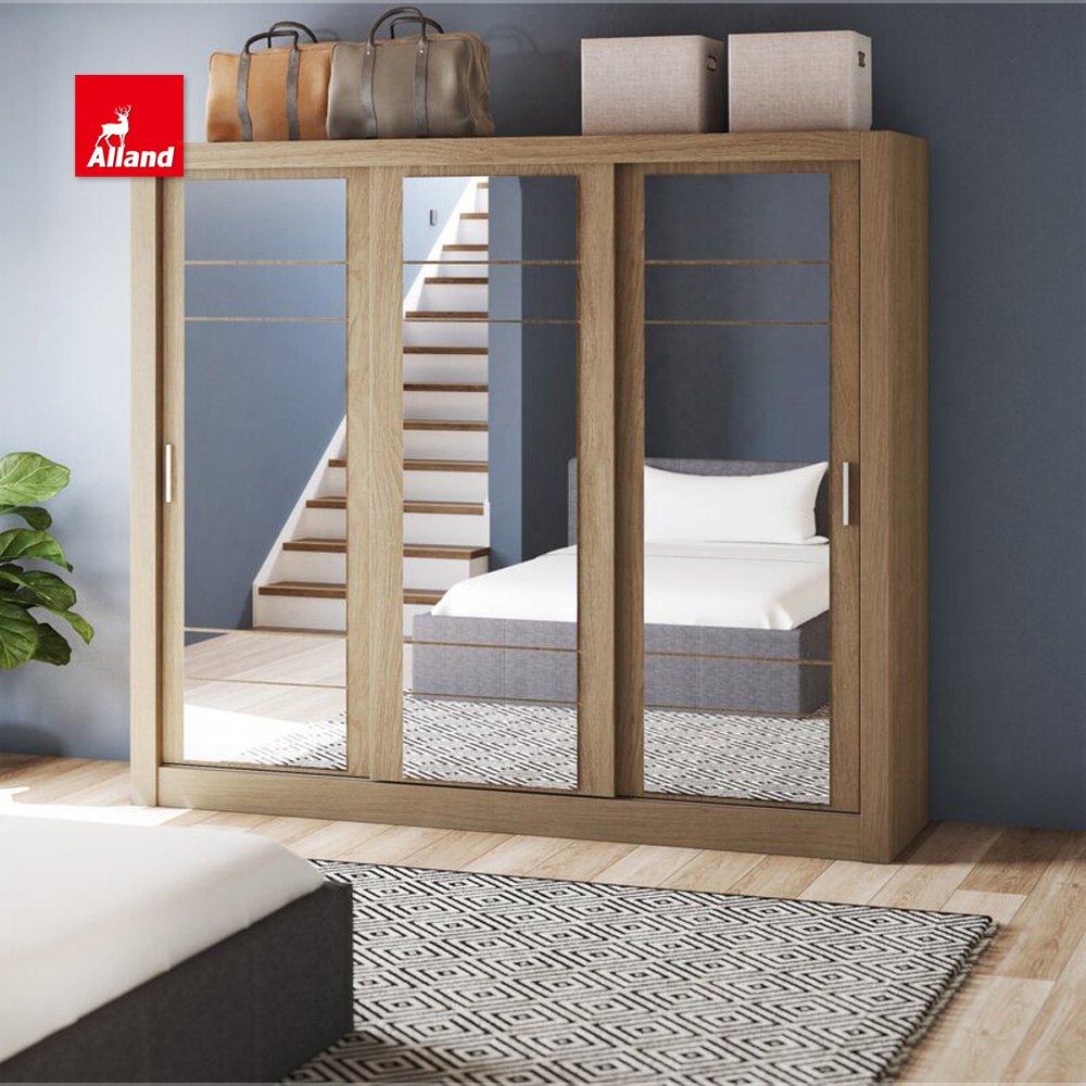 Allandcabinets Modern Style Sliding Mirror Door Wooden Wardrobes  Built-in Mirror Door Panel Closets