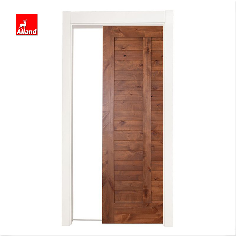 Mahogany Wood Veneer Sliding Pocket Door Swing Customized White House Building Entry Doors Interior Solid Wood Customized Size