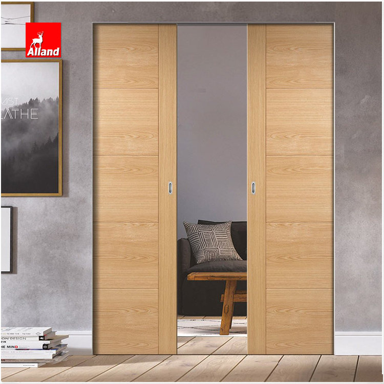 Mahogany Wood Veneer Sliding Pocket Door Swing Customized White House Building Entry Doors Interior Solid Wood Customized Size