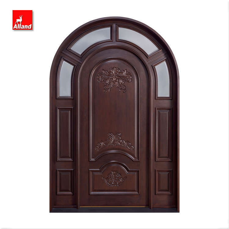 Traditional Exterior Decorative Double Entry Wood Swing Door Arched Teak Wooden Door For House Front Entrance