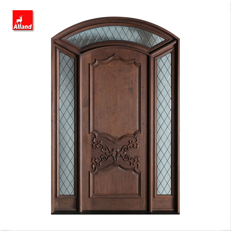 Traditional Exterior Decorative Double Entry Wood Swing Door Arched Teak Wooden Door For House Front Entrance