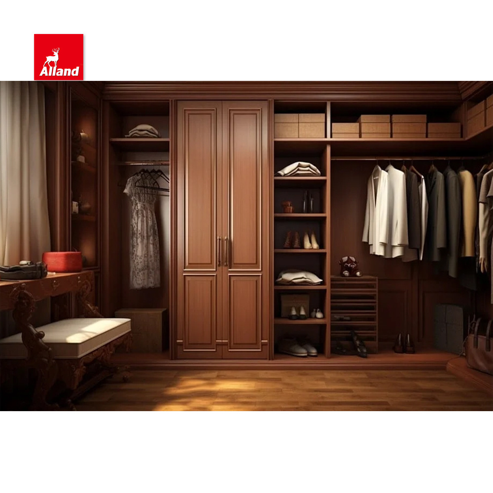 China supplier luxury solid wood walk in closet Bedroom Cabinets Furniture Customized Open by Hinge Wardrobe with Glass Door