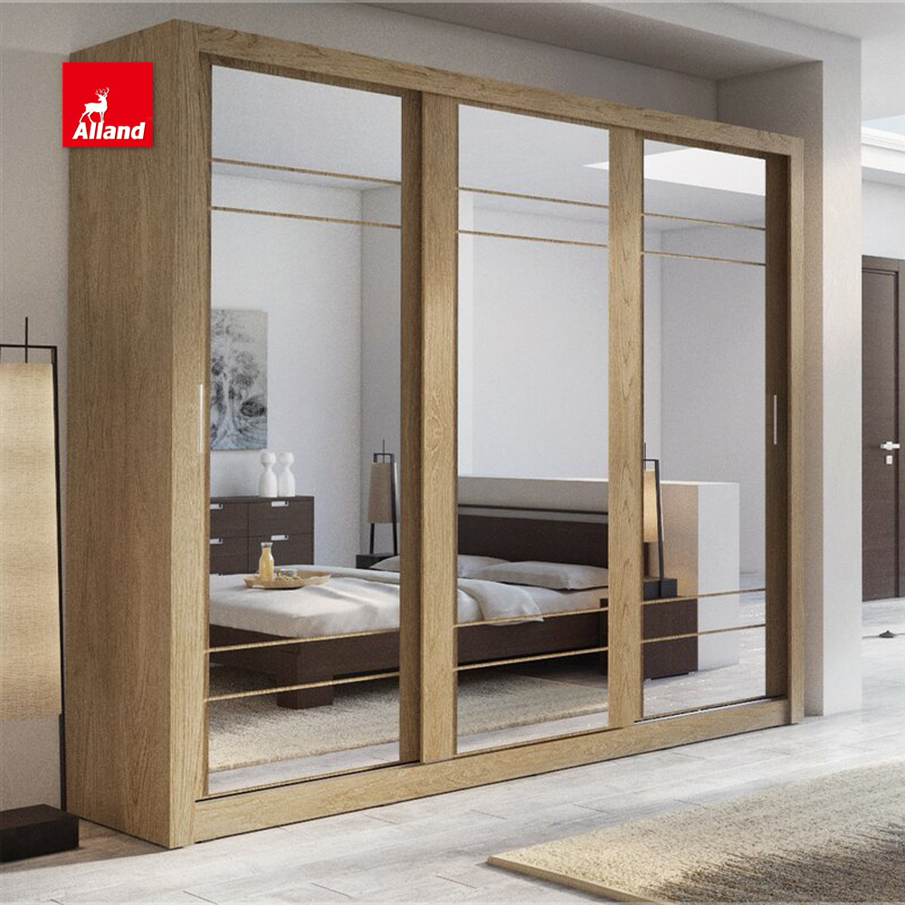 Allandcabinets Modern Style Sliding Mirror Door Wooden Wardrobes  Built-in Mirror Door Panel Closets