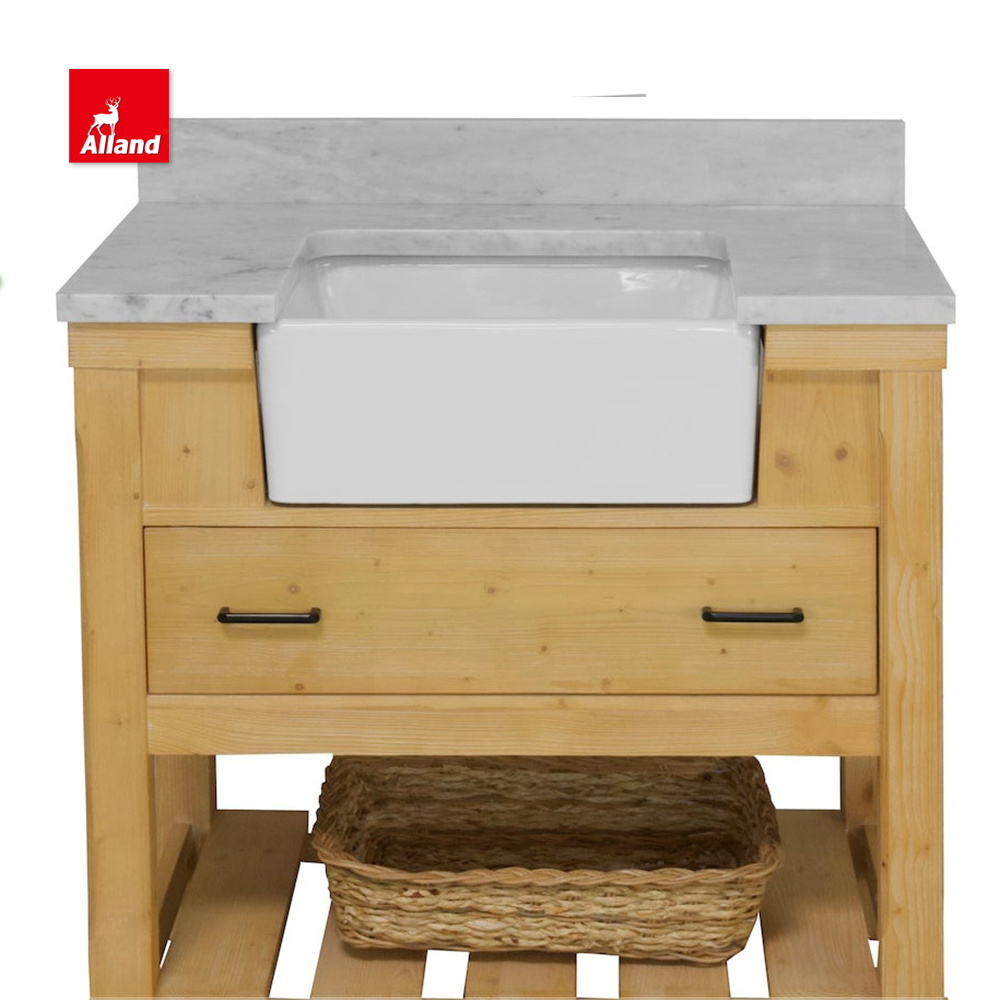 AllandCabinet Transitional Yellow Solid Wood Dovetail Drawer Farmhouse Basin Bathroom Vanity