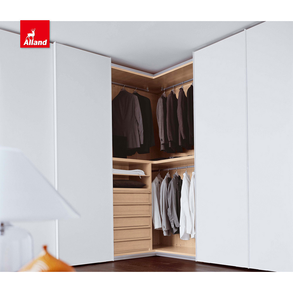 Allandcabinet L Shape White Painted Corner Sliding Wardrobe Sleek Simply Modern Design Closet Scandinavian Bedroom Cabinet