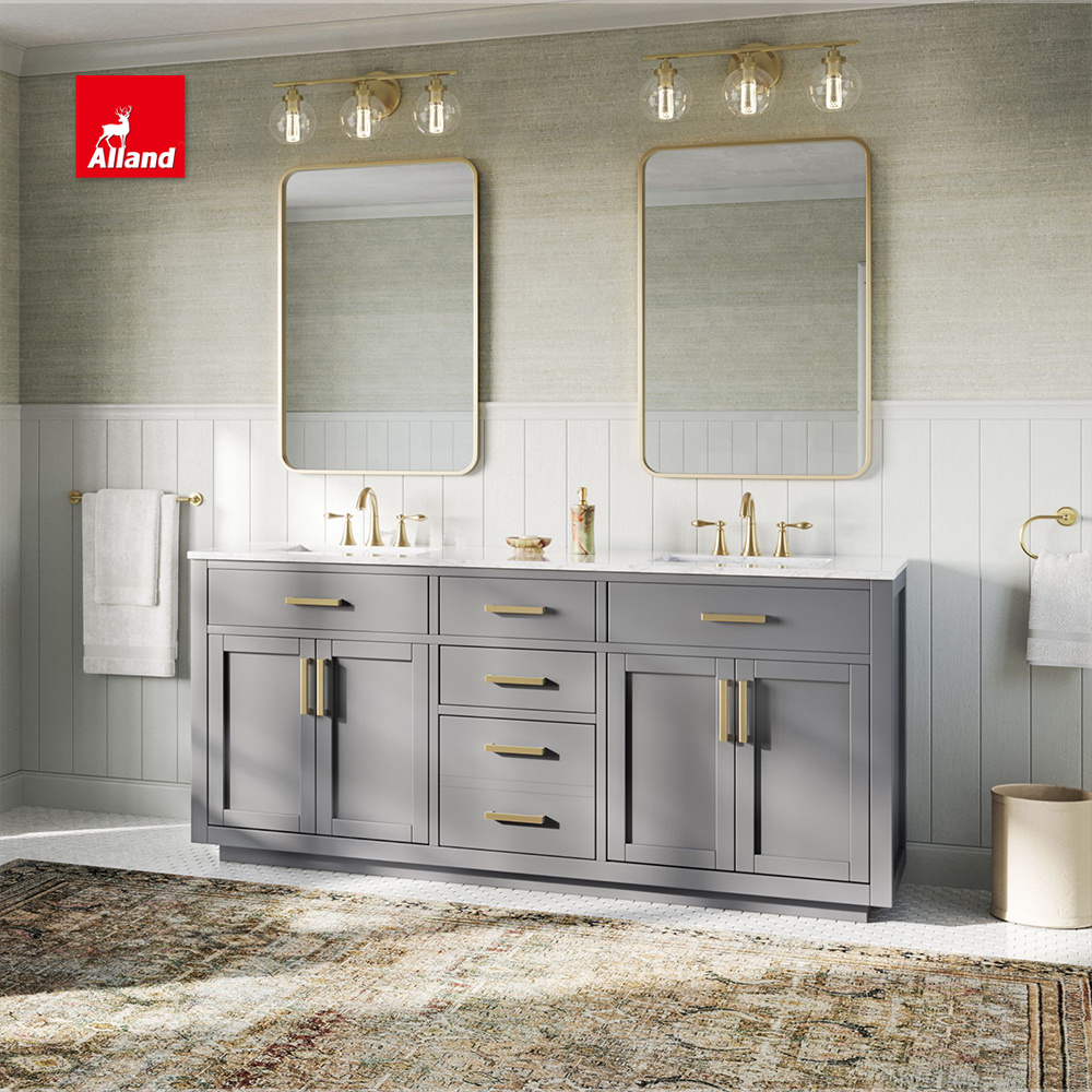 AllandCabinet Modern Style Matte Lacquer Finish Shaker Door Bathroom Vanity with Handle