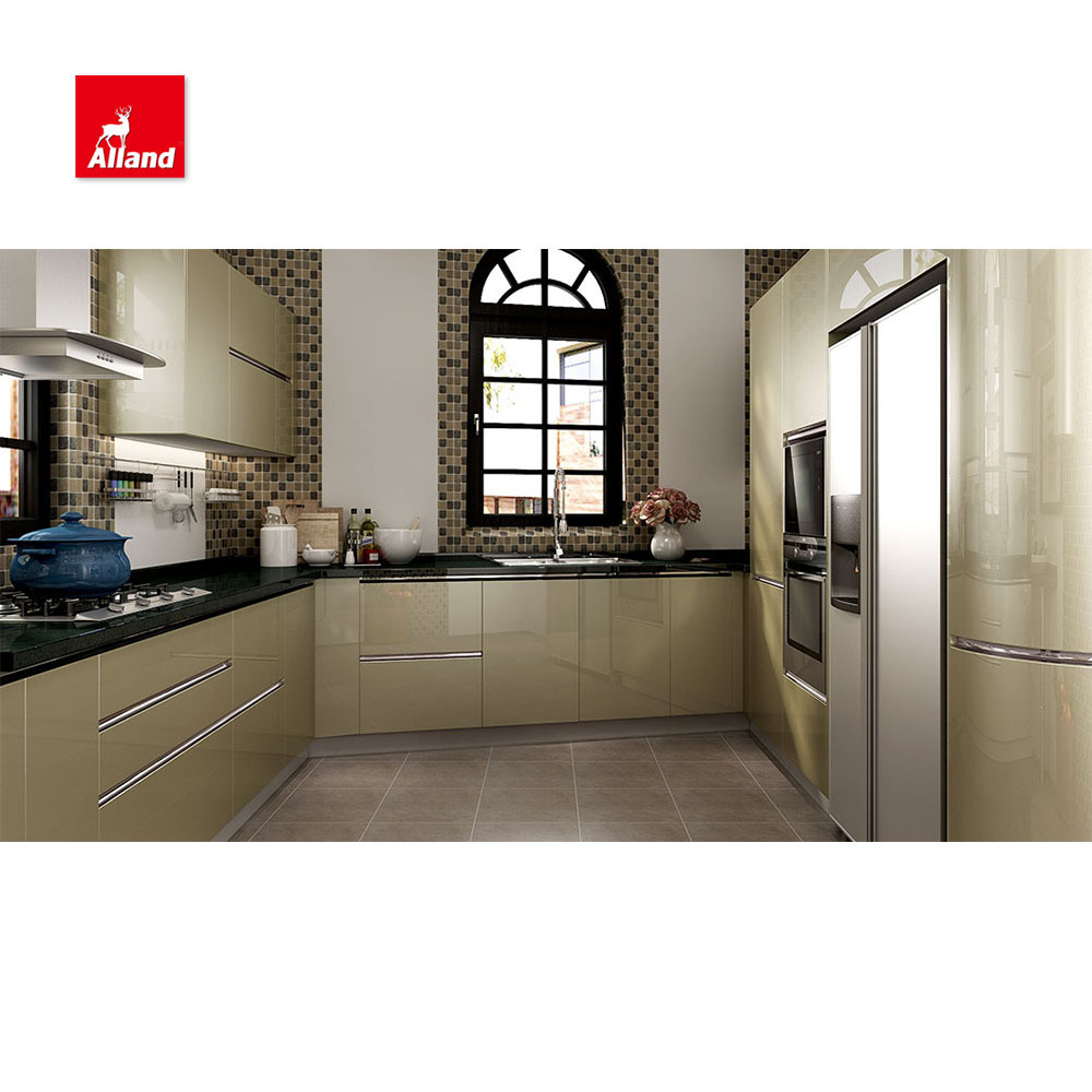 Allandcabinet Modern Style Particle Board High Gloss Lacquer Kitchen Cabinet Designs Pantry Cabinets Manufacture Supplier