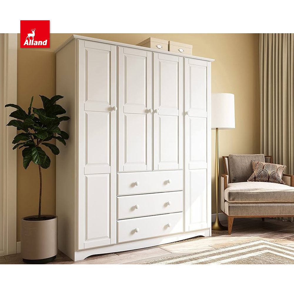 Allandcabinet Customized Luxury Traditional Design Shaker Style Raised Door Stained Finish Solid Wood Wardrobe Closet